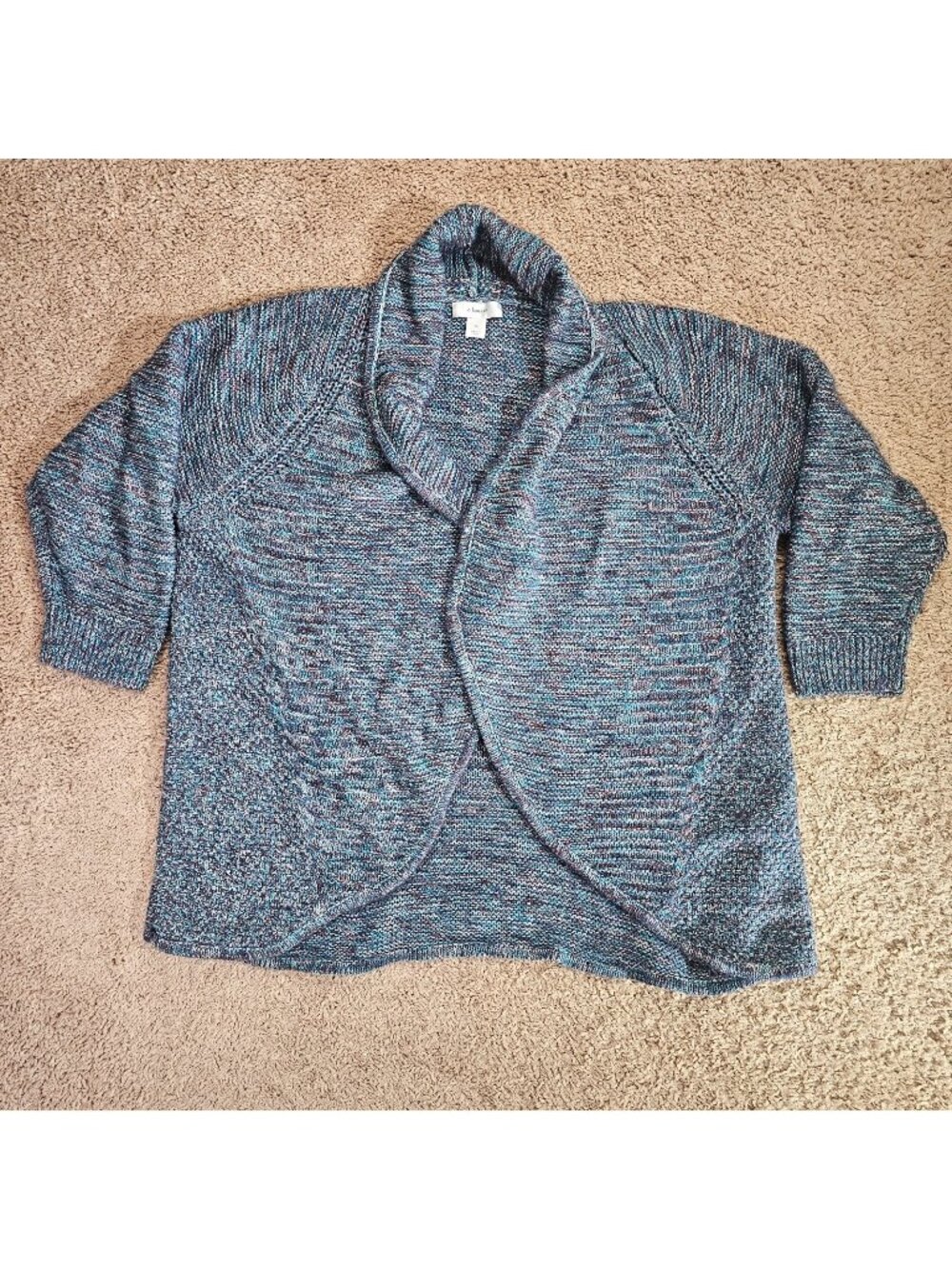 CJ Banks Open Front Cardigan Womens 2XL Blue Purple Marled Knit Sweater
